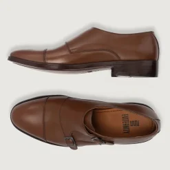 Boston Double Monk Strap Brown Leather Shoes