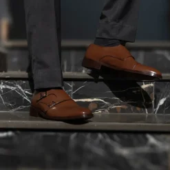 Boston Double Monk Strap Brown Leather Shoes