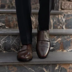 Boston Double Monk Strap Maroon Leather Shoes