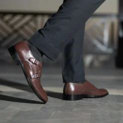 Boston Double Monk Strap Maroon Leather Shoes