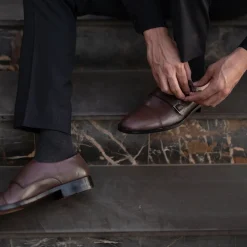 Boston Double Monk Strap Maroon Leather Shoes