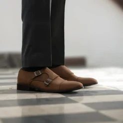 Boston Double Monk Strap Oil Pull-up Brown Leather Shoes