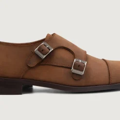 Boston Double Monk Strap Oil Pull-up Brown Leather Shoes