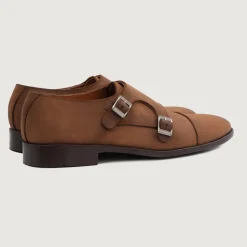Boston Double Monk Strap Oil Pull-up Brown Leather Shoes