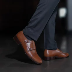 Boston Double Monk Strap Tan Leather Shoes