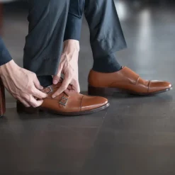 Boston Double Monk Strap Tan Leather Shoes