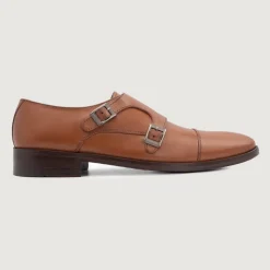 Boston Double Monk Strap Tan Leather Shoes