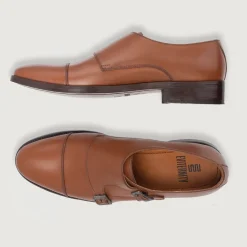 Boston Double Monk Strap Tan Leather Shoes
