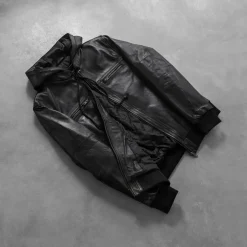 Bouncer Biz Black Leather Bomber Jacket
