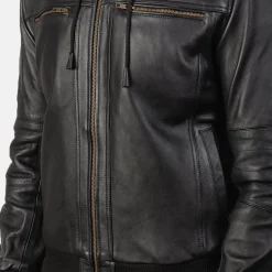 Bouncer Biz Black Leather Bomber Jacket