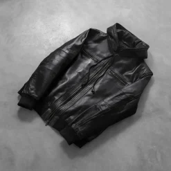 Bouncer Biz Black Leather Bomber Jacket