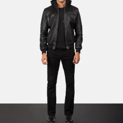Bouncer Biz Black Leather Bomber Jacket