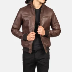 Bouncer Biz Brown Leather Bomber Jacket