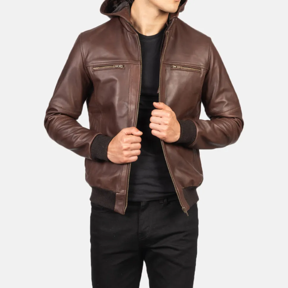 Bouncer Biz Brown Leather Bomber Jacket