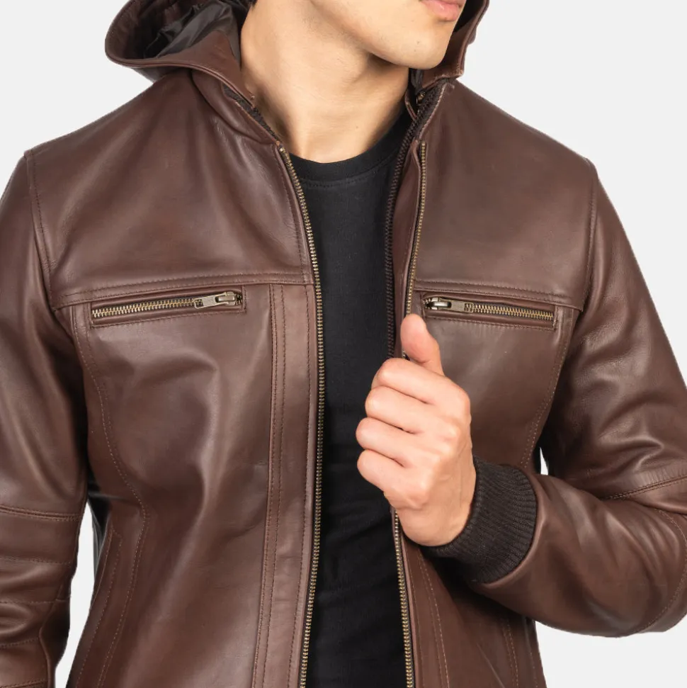 Bouncer Biz Brown Leather Bomber Jacket