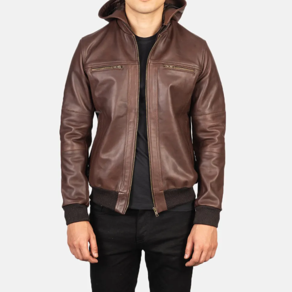 Bouncer Biz Brown Leather Bomber Jacket