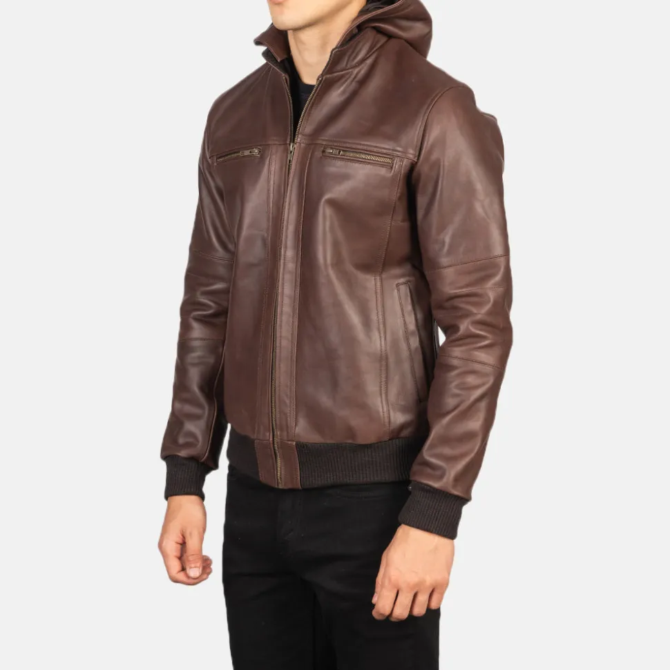 Bouncer Biz Brown Leather Bomber Jacket