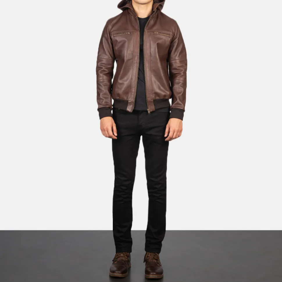 Bouncer Biz Brown Leather Bomber Jacket