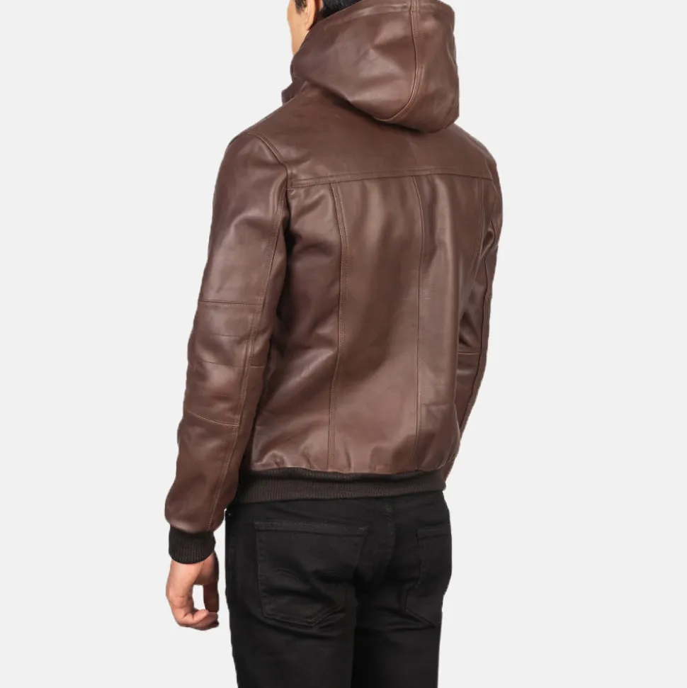 Bouncer Biz Brown Leather Bomber Jacket