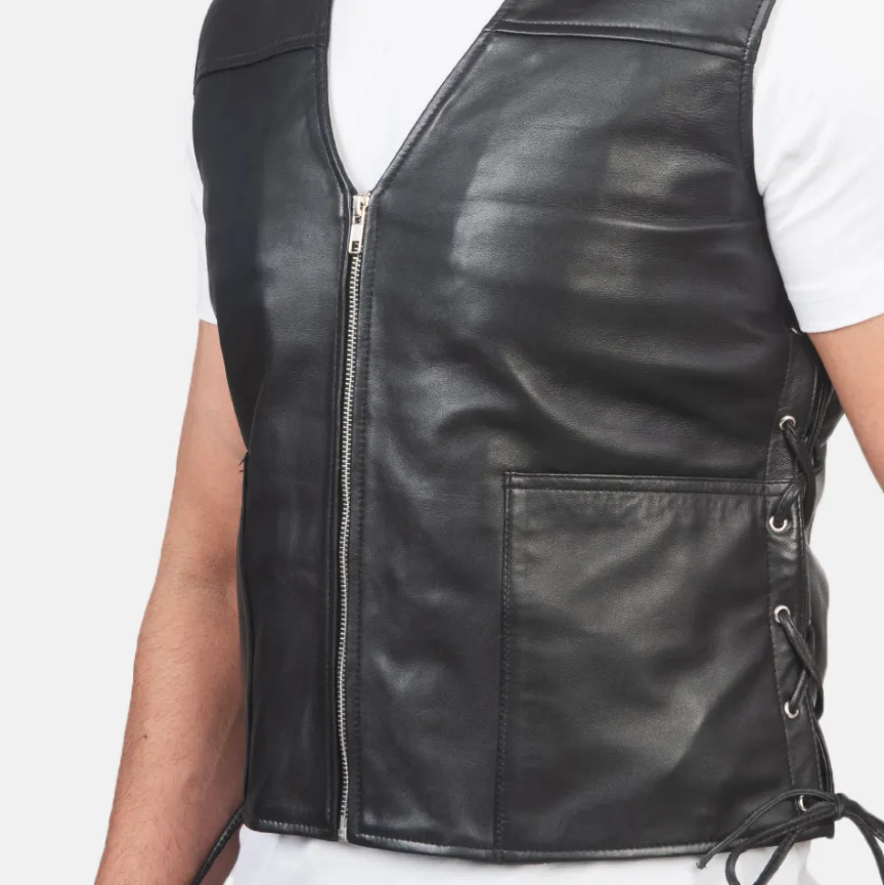 Brandon Black Leather Vest