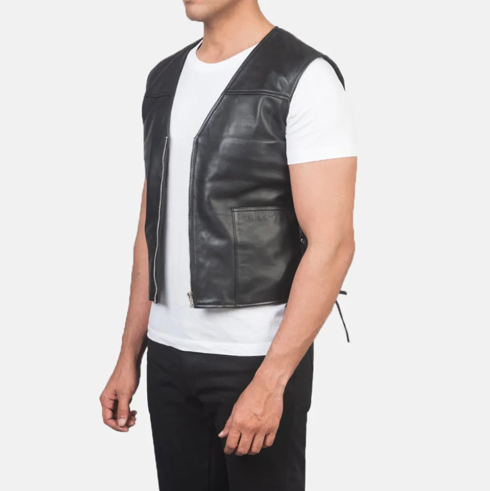 Brandon Black Leather Vest