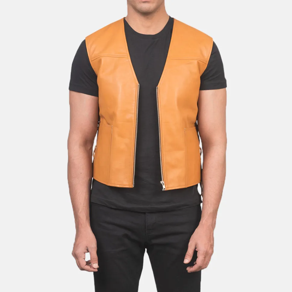 Brandon Tan Brown Leather Vest