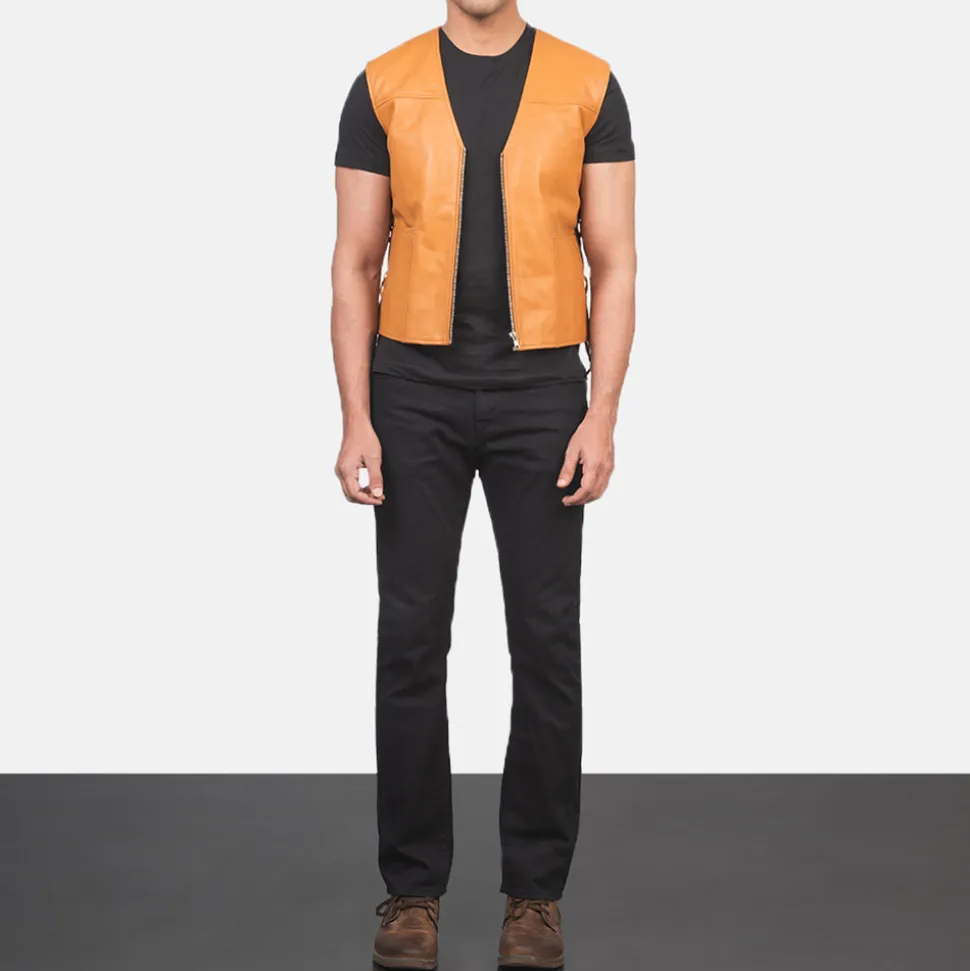 Brandon Tan Brown Leather Vest