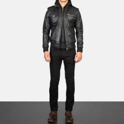 Bravado Black Hooded Leather Bomber Jacket