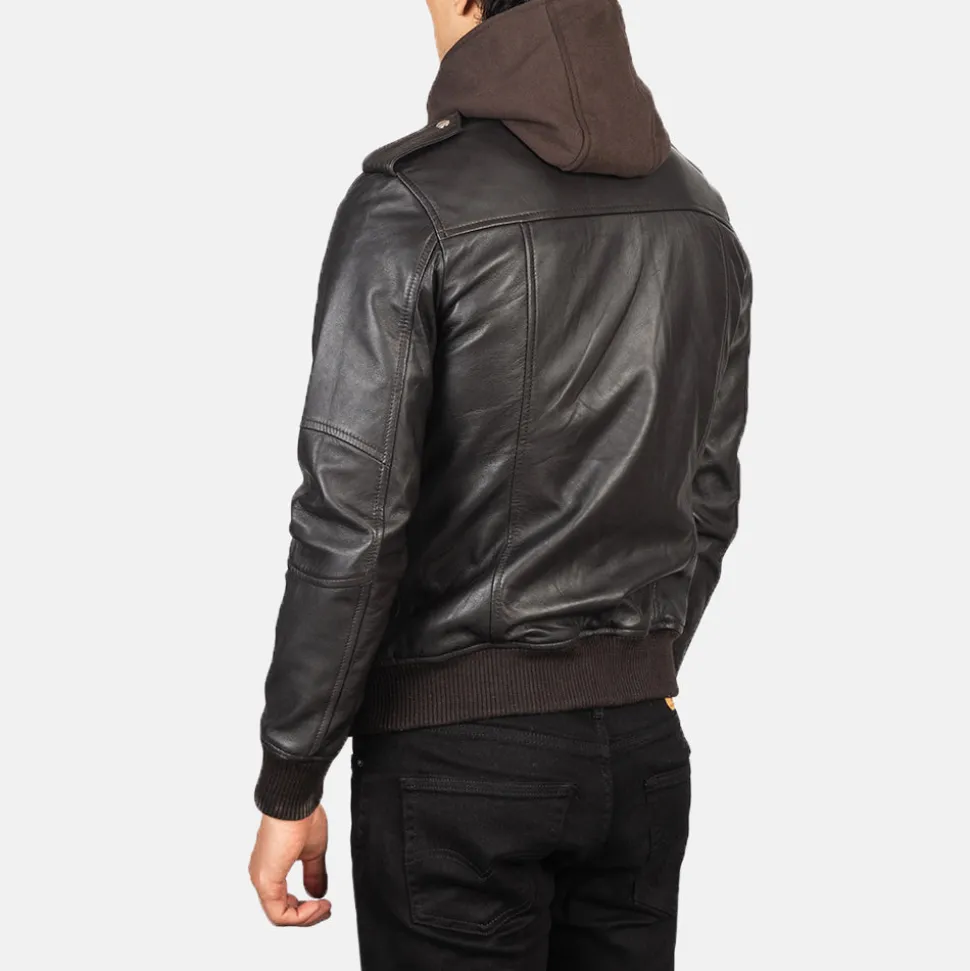 Bravado Brown Hooded Leather Bomber Jacket