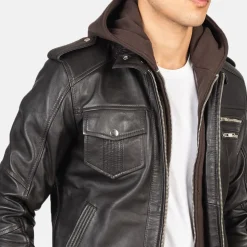 Bravado Brown Hooded Leather Bomber Jacket