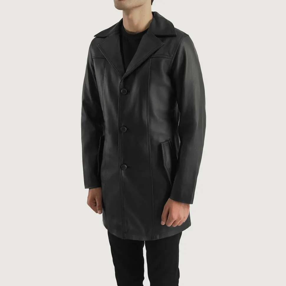 Brawnton Black Leather Coat