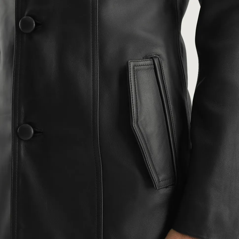 Brawnton Black Leather Coat