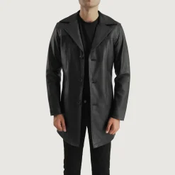 Brawnton Black Leather Coat