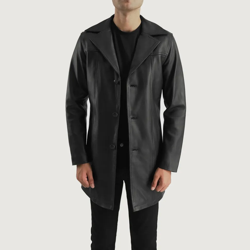 Brawnton Black Leather Coat