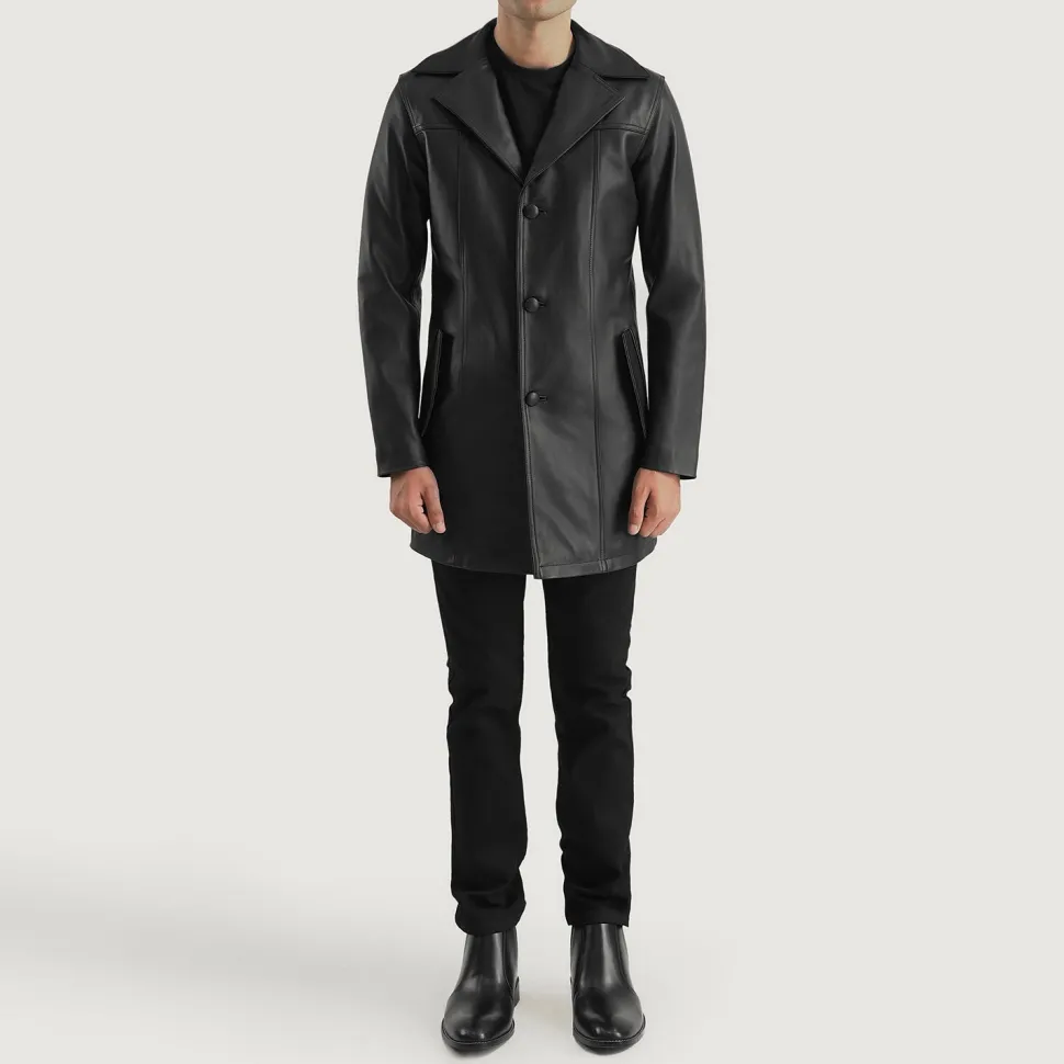 Brawnton Black Leather Coat