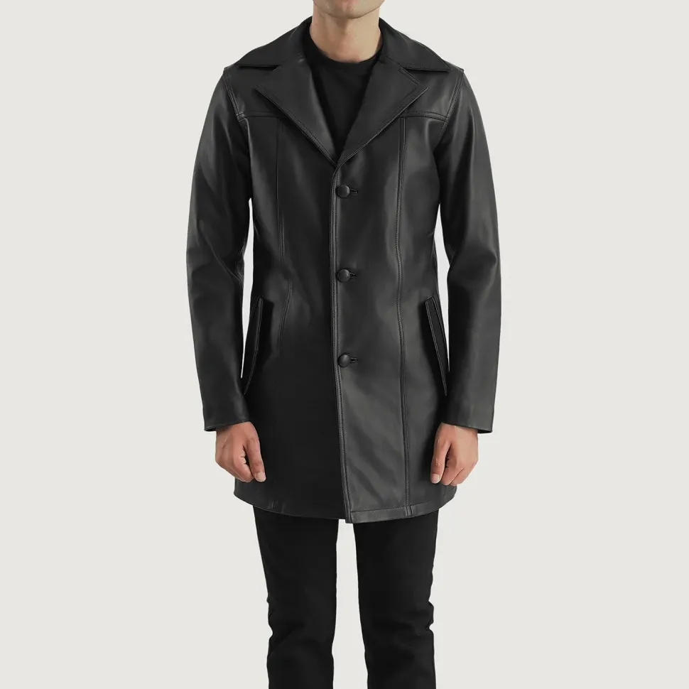 Brawnton Black Leather Coat