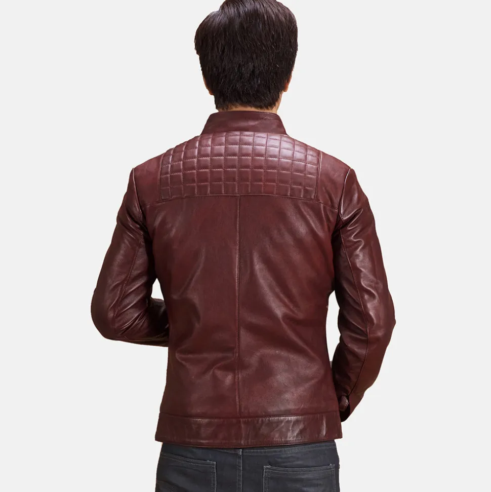 Burgunn Dee Maroon Leather Biker Jacket