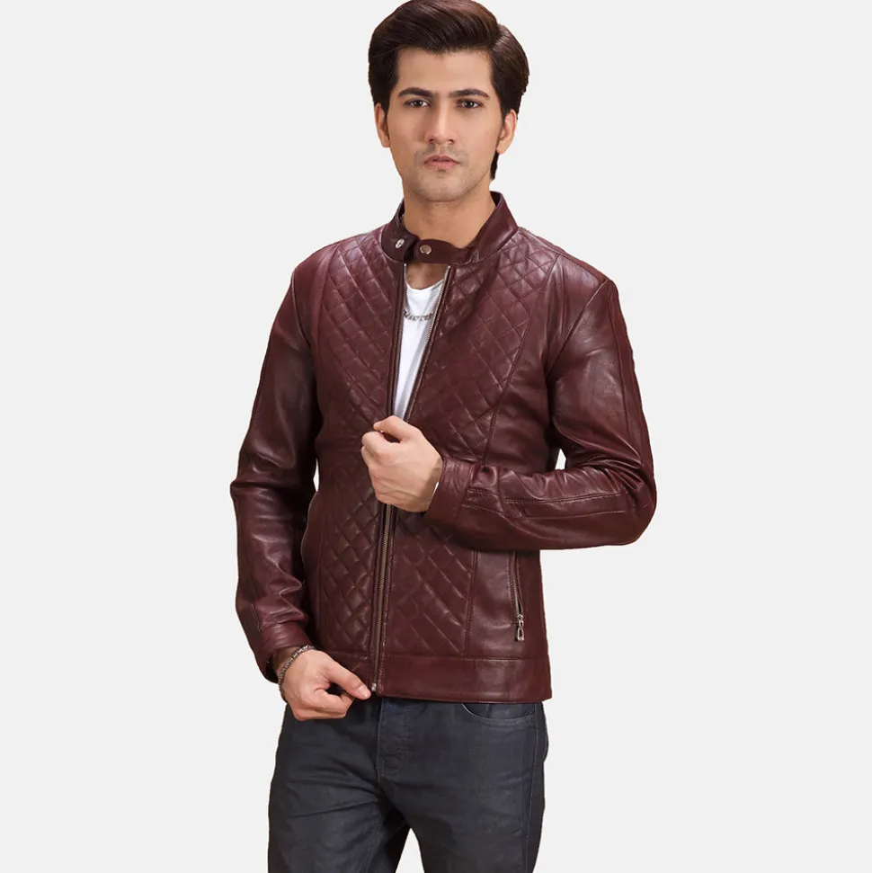 Burgunn Dee Maroon Leather Biker Jacket