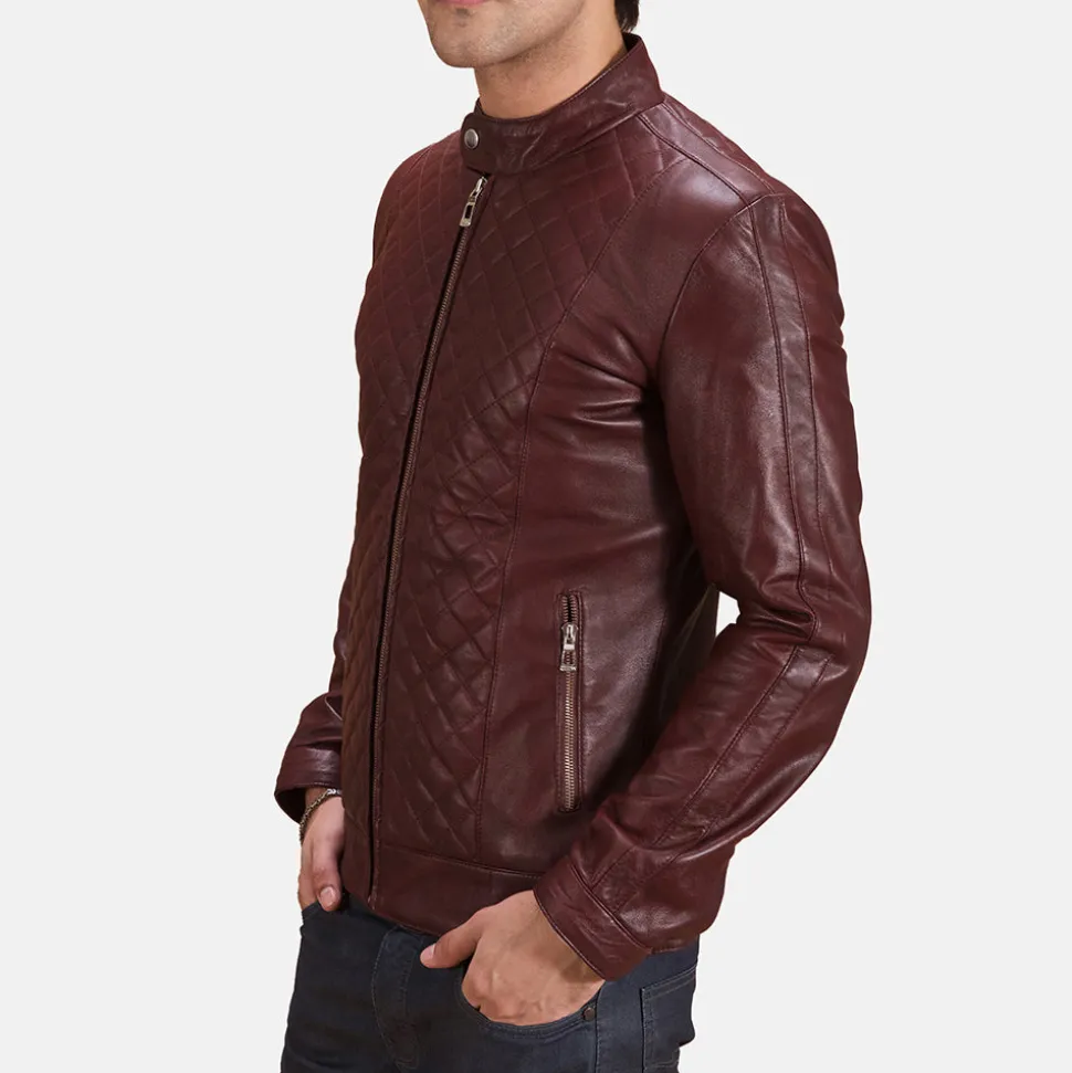 Burgunn Dee Maroon Leather Biker Jacket