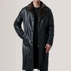 Cai Black Leather Shearling Coat