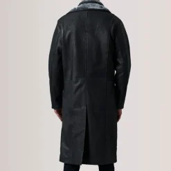 Cai Distressed Black Leather Shearling Coat