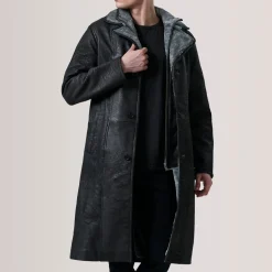 Cai Distressed Black Leather Shearling Coat