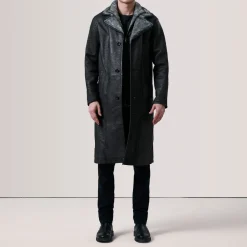 Cai Distressed Black Leather Shearling Coat