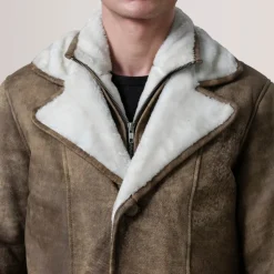 Cai Distressed Brown Leather Shearling Coat