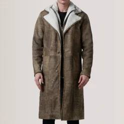 Cai Distressed Brown Leather Shearling Coat