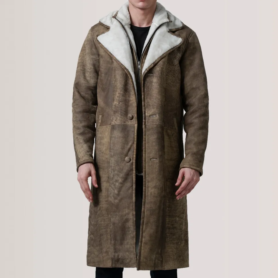 Cai Distressed Brown Leather Shearling Coat