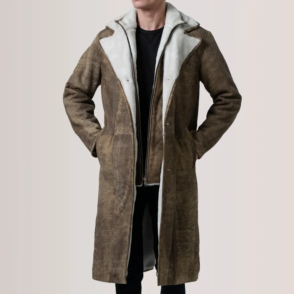 Cai Distressed Brown Leather Shearling Coat