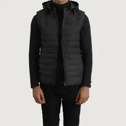 Carlo Black Hooded Puffer Vest
