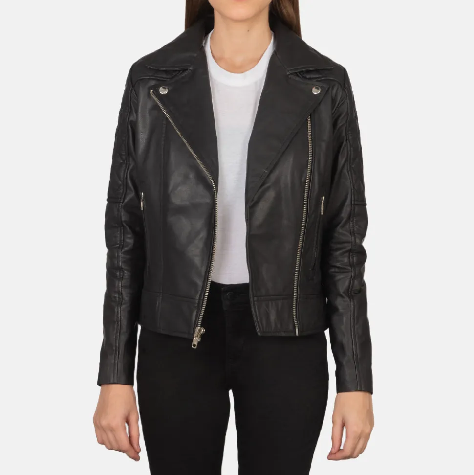 Carolyn Quilted Black Biker Jacket