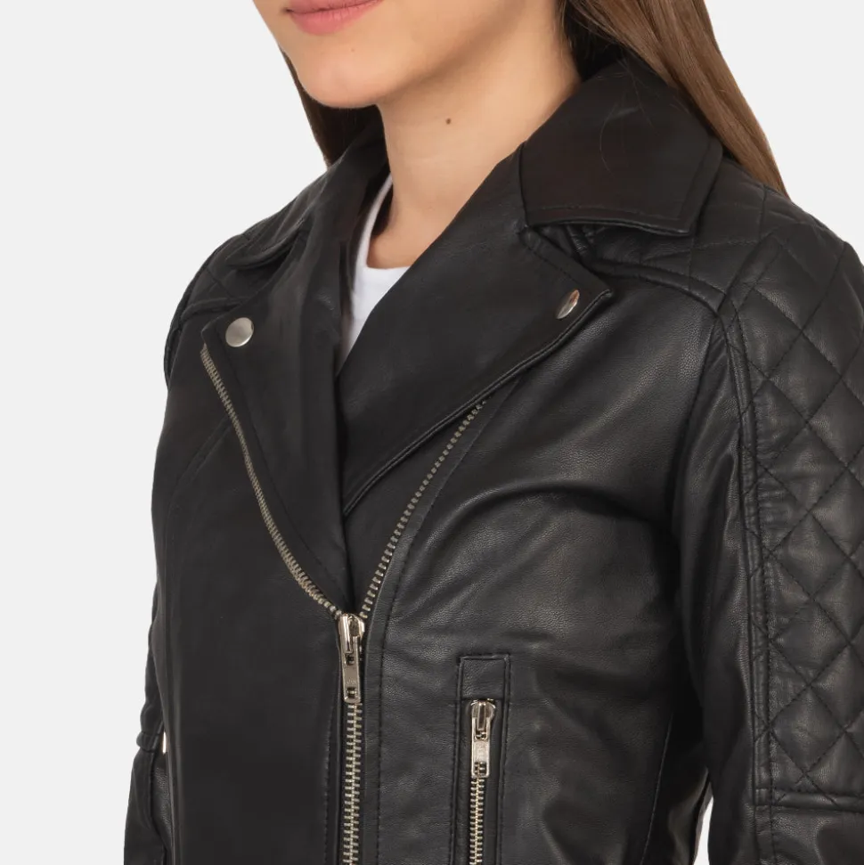 Carolyn Quilted Black Biker Jacket